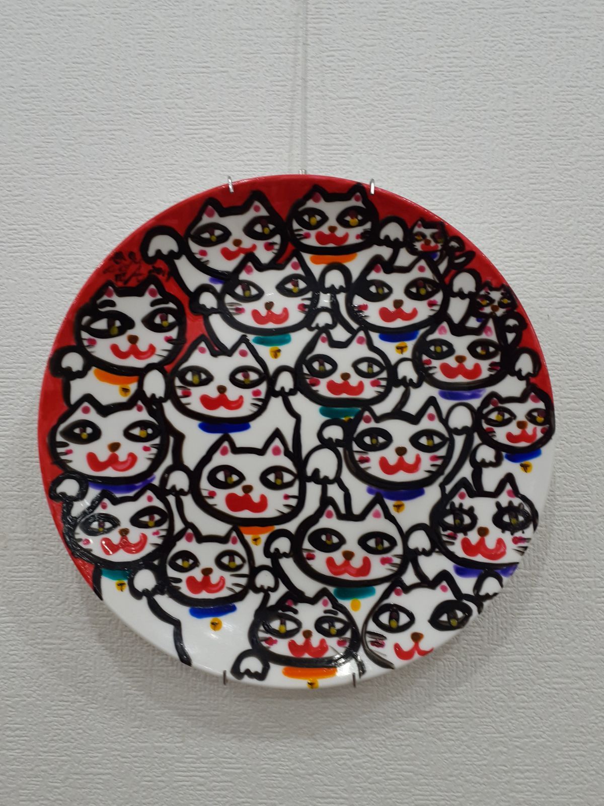 ハッピー招き猫　日本画金箔　額付(アンティーク)　F8号　画家　小楠アキコ作品 ハッピー招き猫日本画金箔額付(アンティーク)F8号画家小楠アキコ作品