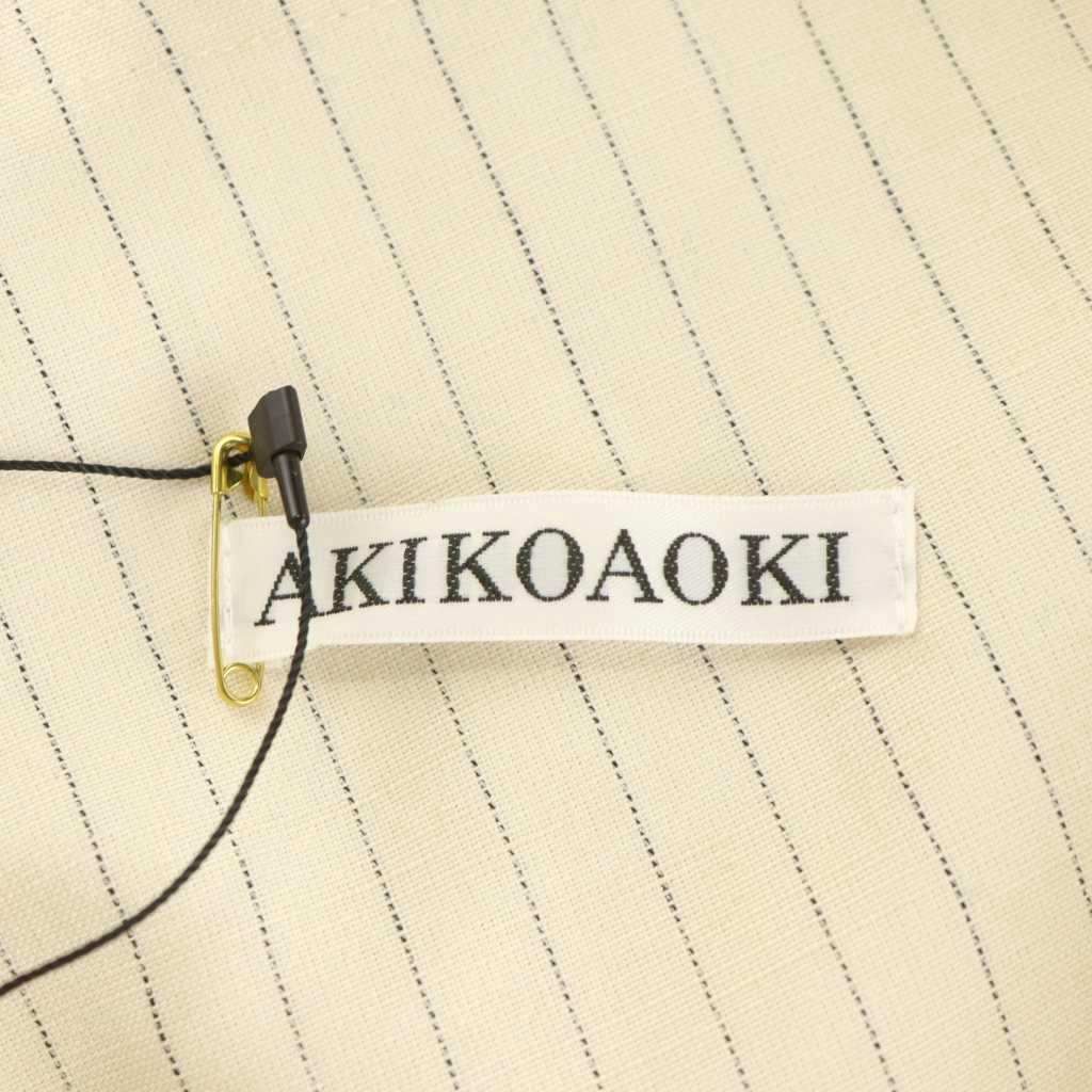 アキコアオキ AKIKOAOKI animalistic trousers ユニークシルエットパンツ ストライプ柄 カットオフ 裾ジップ リネン混 麻 36 ベージュ AA23SS-P02-01 AN23 GY52 DECORATOM_COM_BR