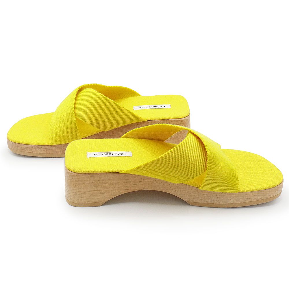エルメス ウッドソール サンダル 靴 #36 23cm キャンバス イエロー  