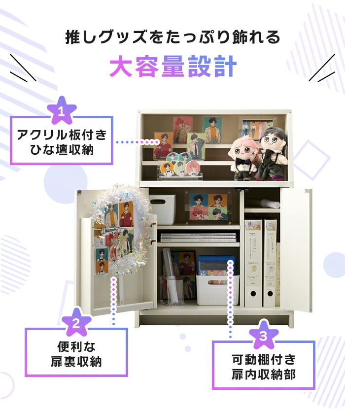 推し活収納ラック 幅59 奥行39 高さ80.8cm 推し活収納 推し活 グッズ収納 アクスタ うちわ ペンライト タオル 大容量 扉収納 アクリル板 魅せる収納 推しピ かわいい おしゃれ キャビネット フィギュア アクリルスタンド オタバレ 収納 NEXPOTALLINN_EU
