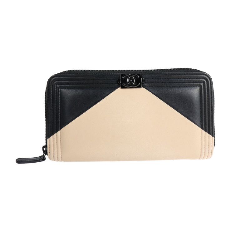 CHANEL シャネル 長財布 A80815 レザー ブラック ベージュ ボーイ 