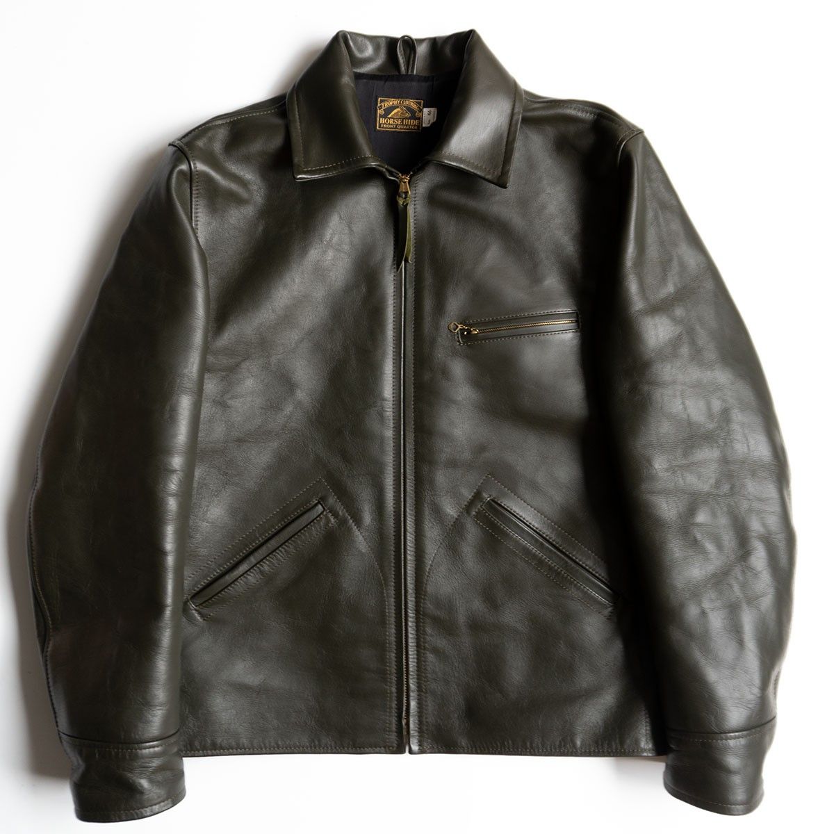 ビッグサイズ46 trophy clothing Hummingbird Horsehide Jacket オリーブ トロフィークロージング 25090823