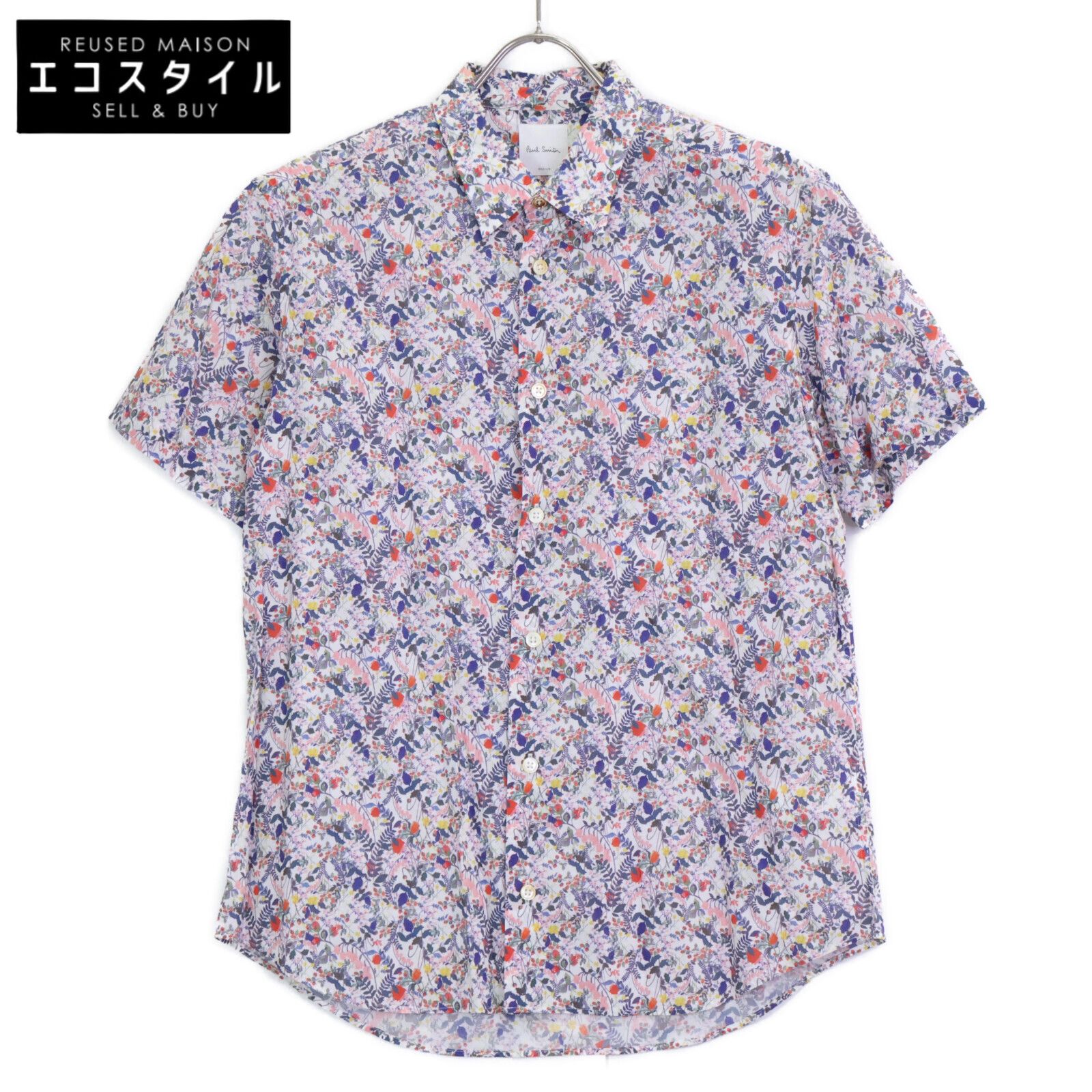 PaulSmith ポールスミス ﾎﾜｲﾄ ﾎﾞﾀﾆｶﾙ 総柄 半袖ｼｬﾂ M