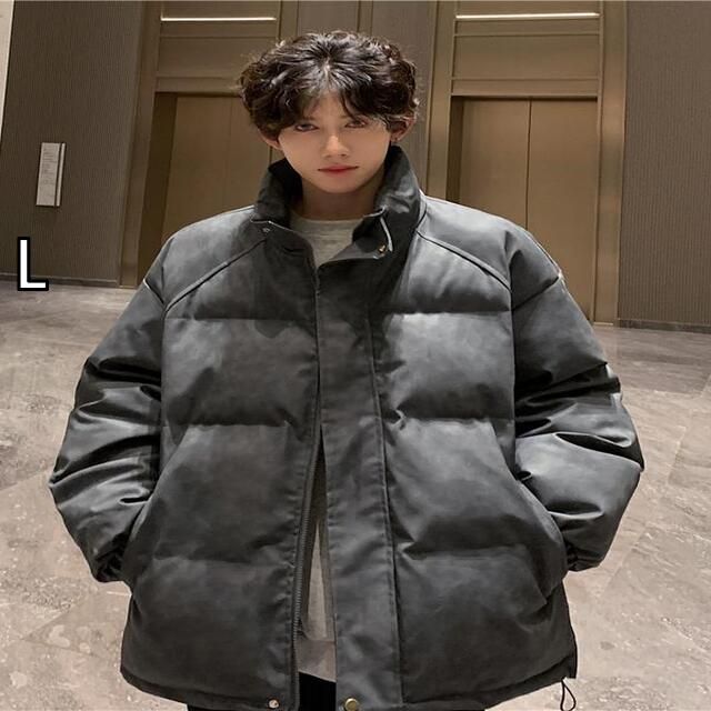L 春 コーデ メンズ 用 服 シンプル ファッション オシャレ 大人 かっこいい 大きいサイズ ストリート 紳士服 レザーダウン ジャケット レトロ ソリッドカラー スタンドカラー 厚手 暖かい PU ジャケット ゆったり ジャケット