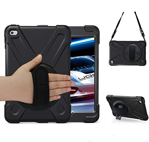 iPad Mini4/5_ブラック iPad mini4 ケース Lively House ショルダー 肩掛け シリコン 360度 回転 ハンド ホルダー スタンド ストラップ 衝撃吸収 防塵 おしゃれ 丈夫 頑丈 片手 耐久 落下防止 全面 キッズ 