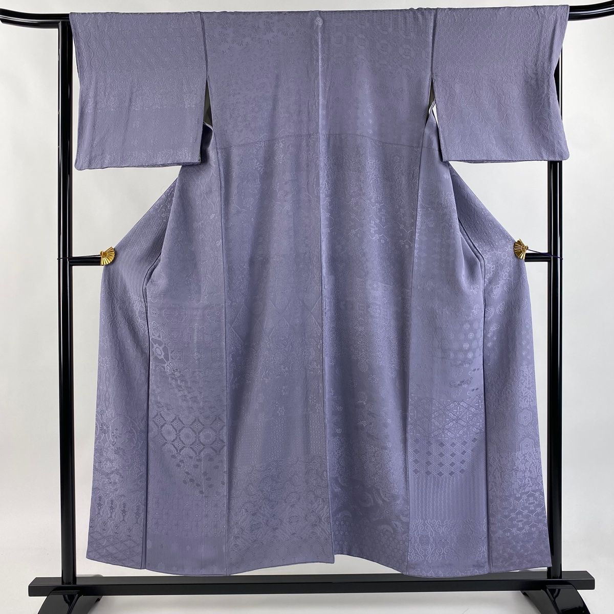 色無地 身丈152.5cm 裄丈65cm M 袷 ますいわ屋 地紋 薄紫 正絹 名品 一つ紋