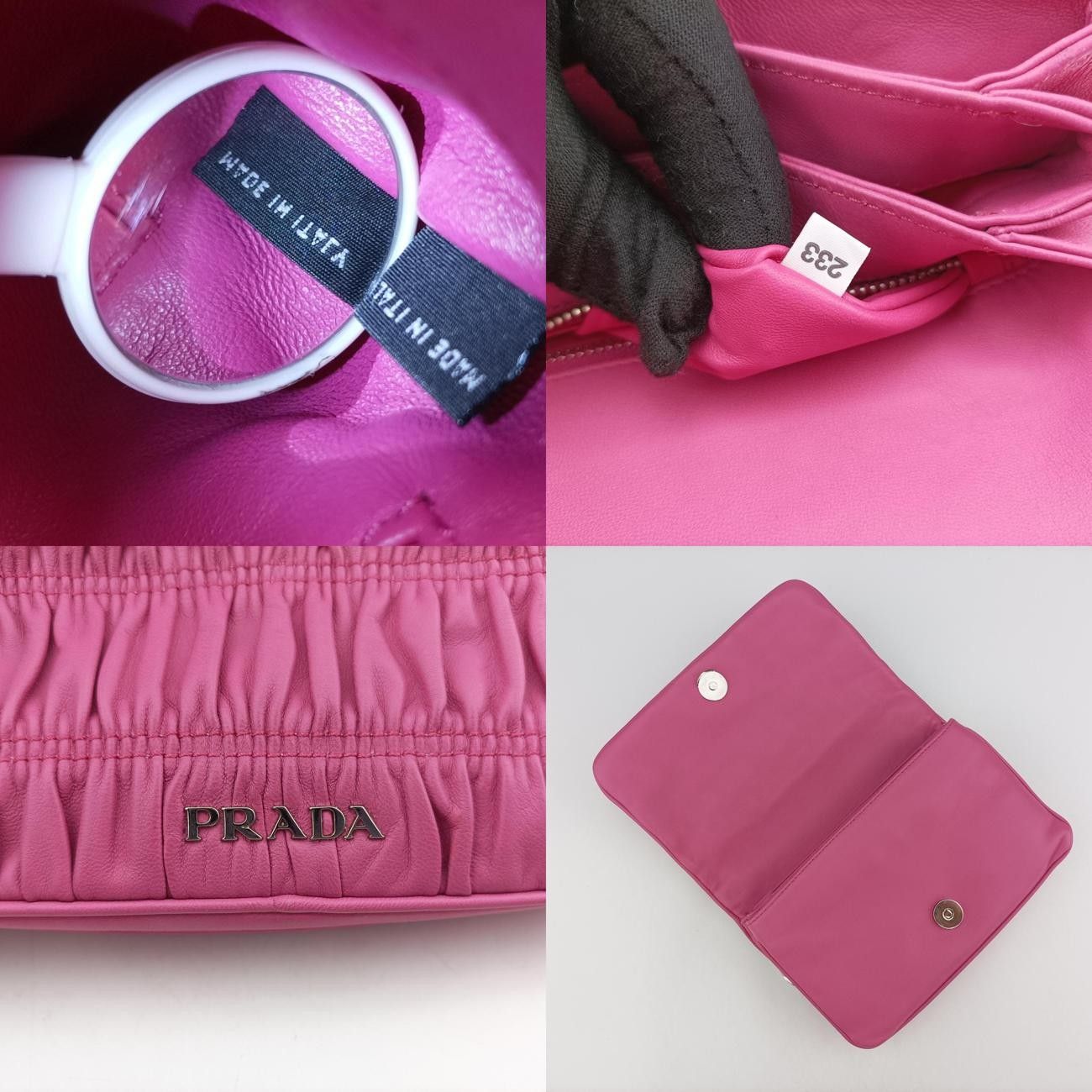 プラダPradaナッパ ゴーフル ネロ ハンドバッグピンクレザー233 DECORATOM_COM_BR