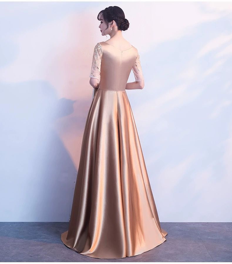 ドレス大人ピアノパーティードレス高校生フォーマルロングドレスパーティー2同窓会着痩せ謝恩会発表会女子会お呼ばれ袖あり