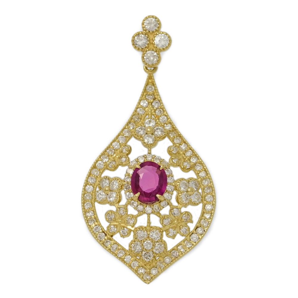 1.15ct|FD 0.7ct|7月 誕生石 1P･ルビー･ダイヤモンドネックレス･ペンダント|K18YG|750-3.8g|イエローゴールド 翌日配送可 ♀ N レディース 592182