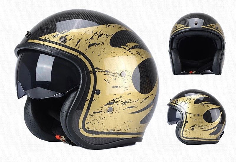 金炎柄高品質ジェットヘルメットカーボンファイバー製 リアルカーボン 