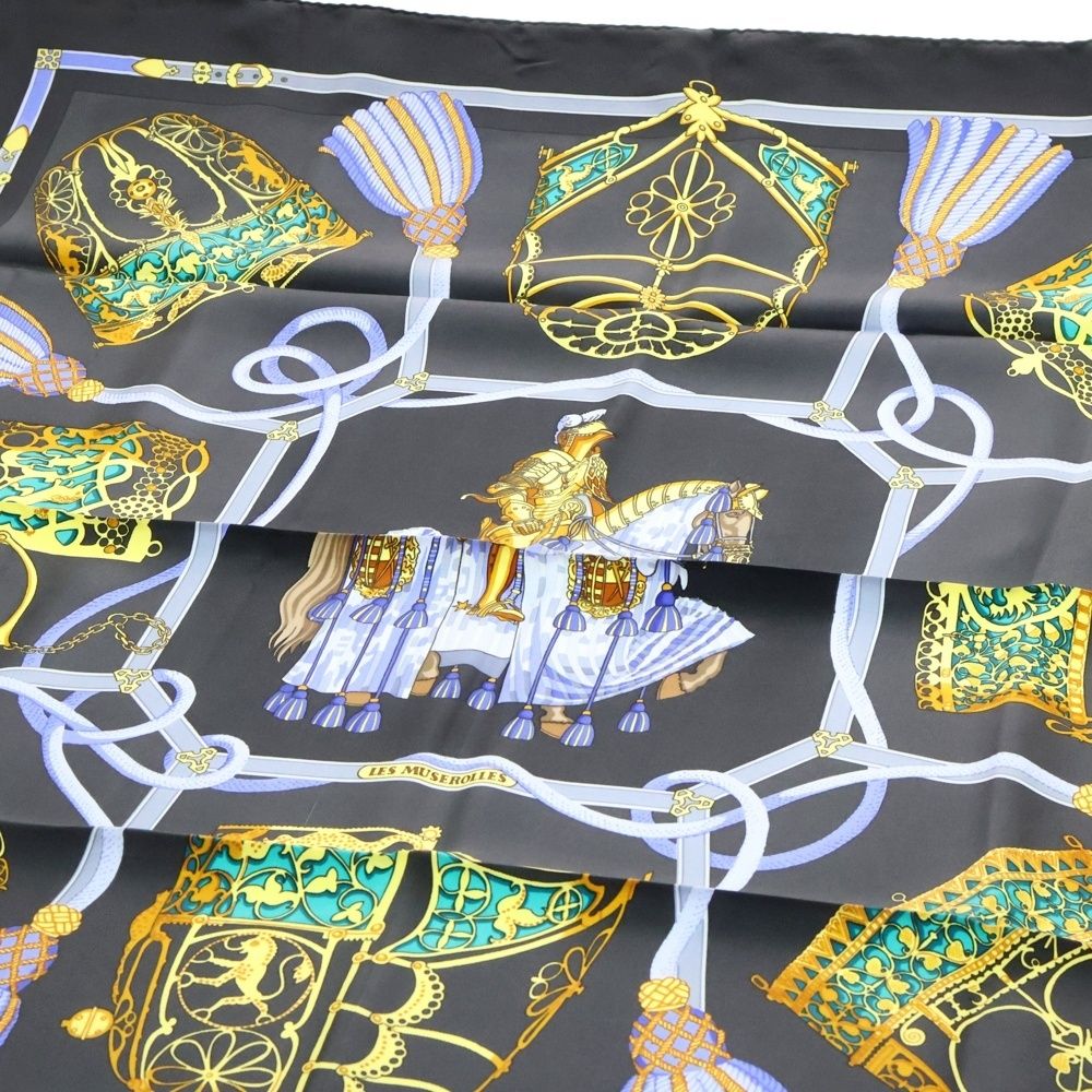 HERMES (エルメス) カレ90 LES MUSEROLLES スカーフ グレー