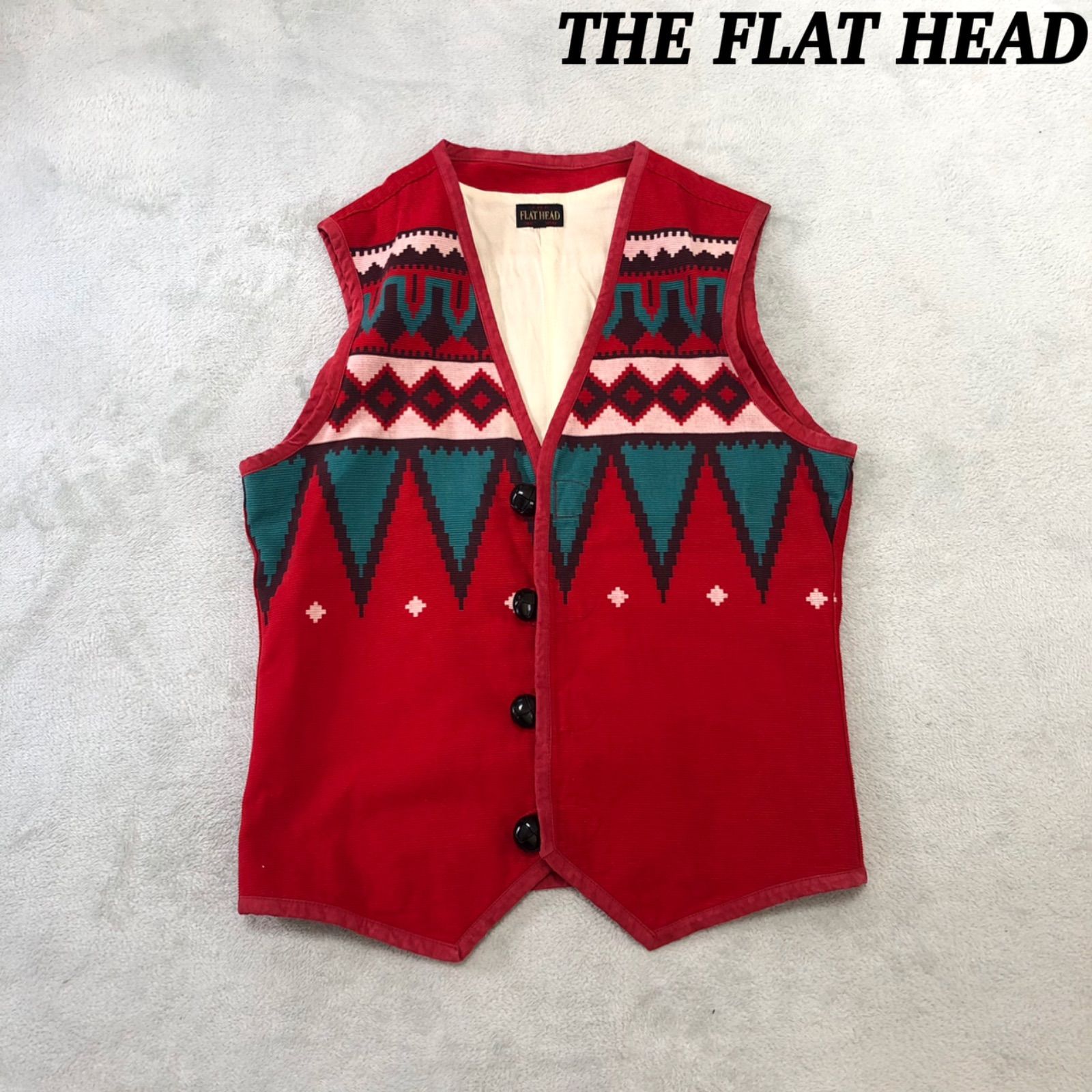 THE FLAT HEAD チマヨベスト ネイティブ柄 コーデュロイ ジレ レッド 赤 フラットヘッド