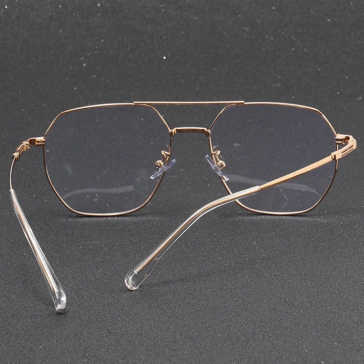 伊達メガネ サングラス ツーブリッジ ダブル 多角形 六角形 ヘキサゴン