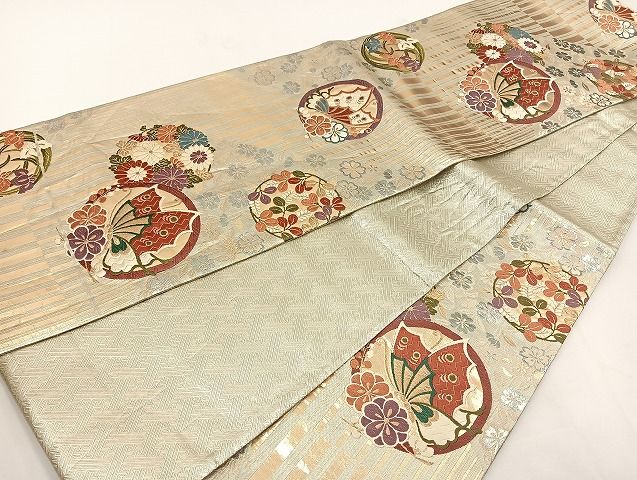 平和屋着物◎佐賀錦 六通柄袋帯 唐織 花蝶丸文 金糸 正絹 逸品