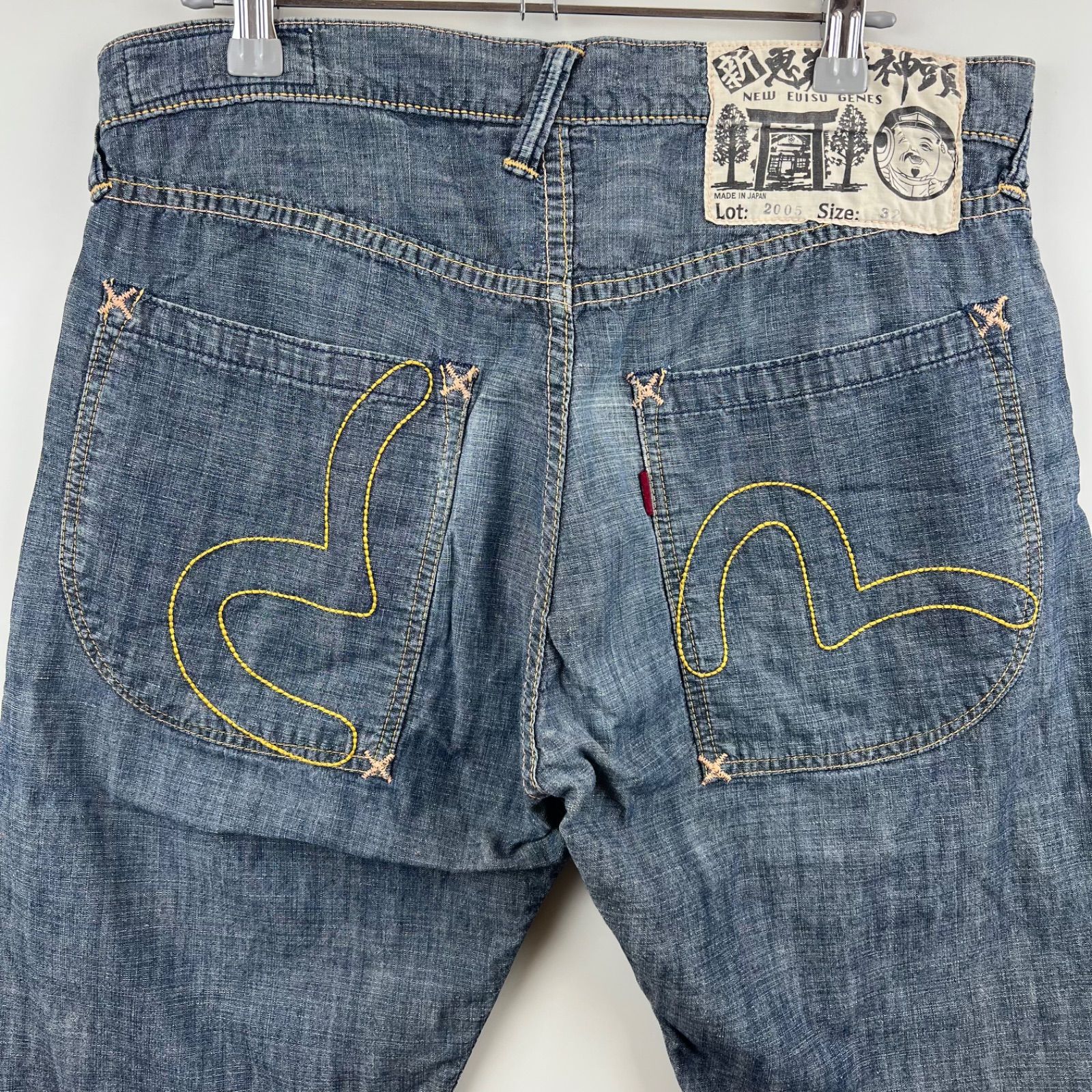 EVISU 2005 yellow stitch cotton shorts half pants 32