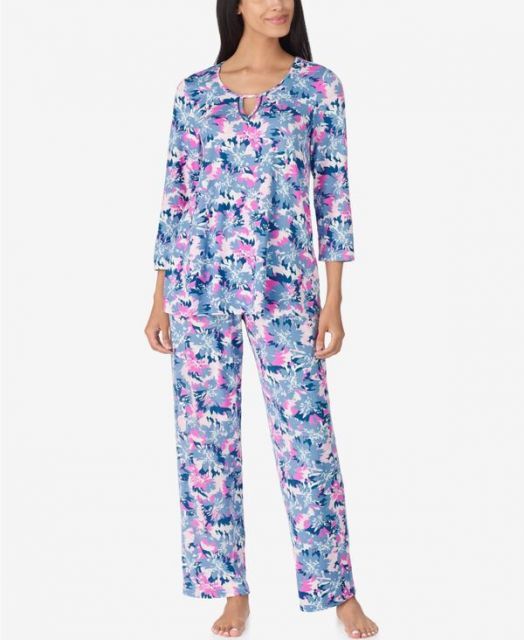 送料無料 エレントレイシー レディース ナイトウェア アンダーウェア Women s 2-Piece 3|4-Sleeve Top and Pants Pajama Set Beige