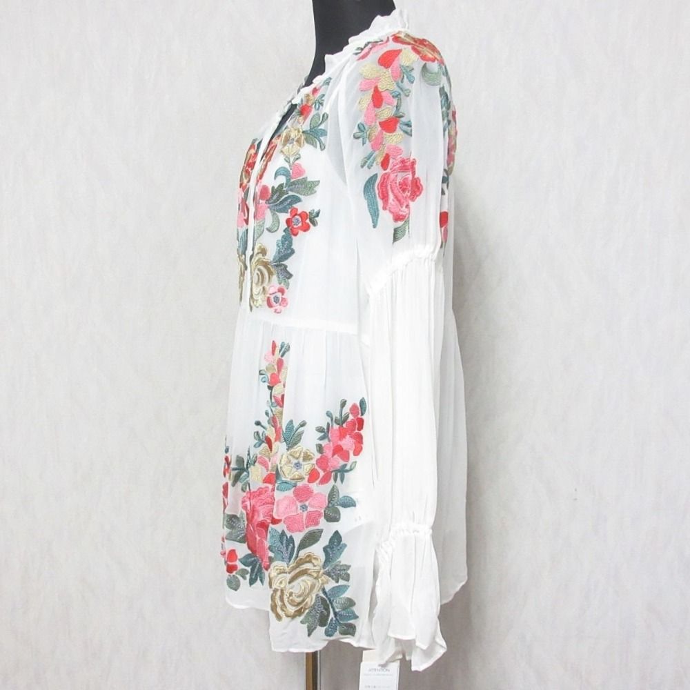 GRACE CONTINENTAL - 未使用 24SS GRACE CONTINENTAL グレースコンチネンタル フラワー刺繍ギャザートップス ブラウス 0124141017 36 ホワイト レディース 古着 中古 USED GRACE CONTINENTAL 未使用 24SS グレースコンチネンタル