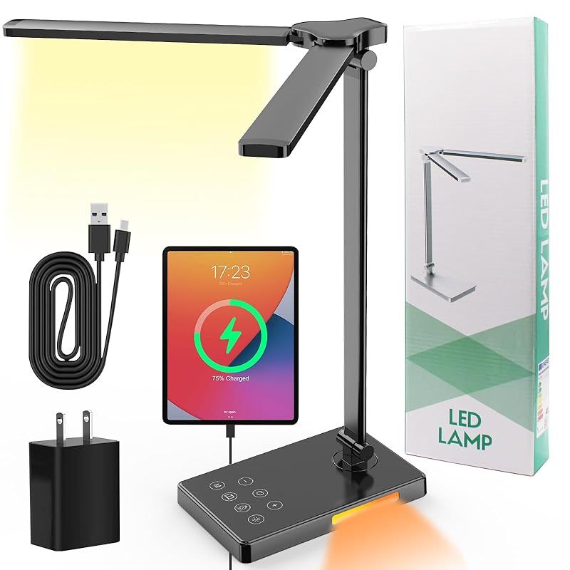 デスクライト led 勉強机 明るい 550lm 幅広 調色5段階 無段階調光 間接照明 ACアダプター付き 電気スタンド led スタンドライト 卓上 アーム調整可能 卓上ライト 読書灯 寝室 読書 勉強 仕事 学