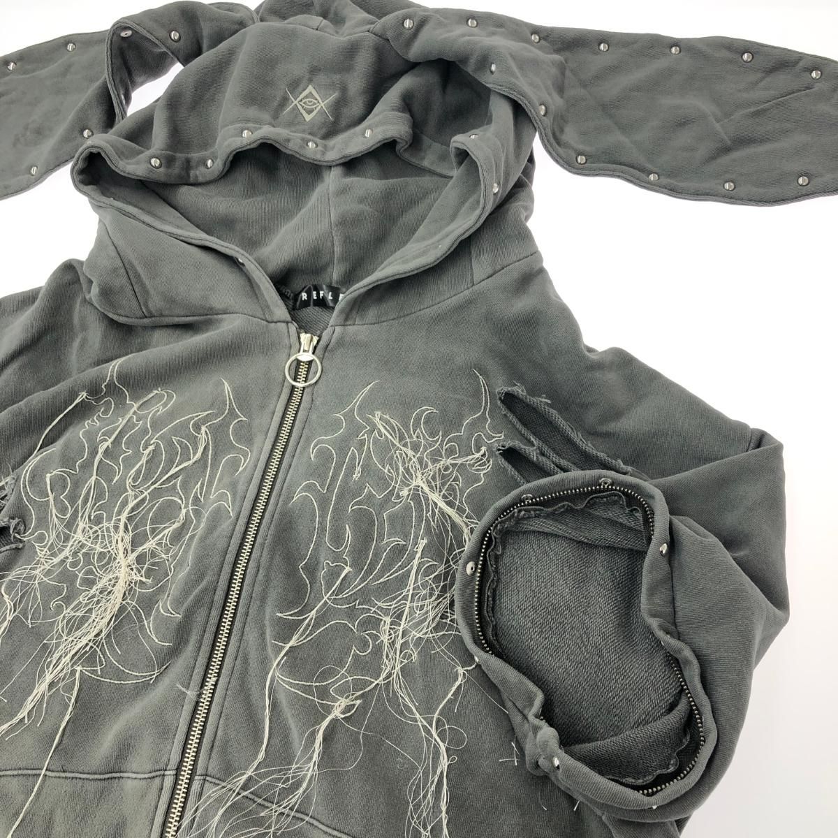 REFLEM グレー フード付きパーカー REFLEM レフレム 加工うさ耳ジップ