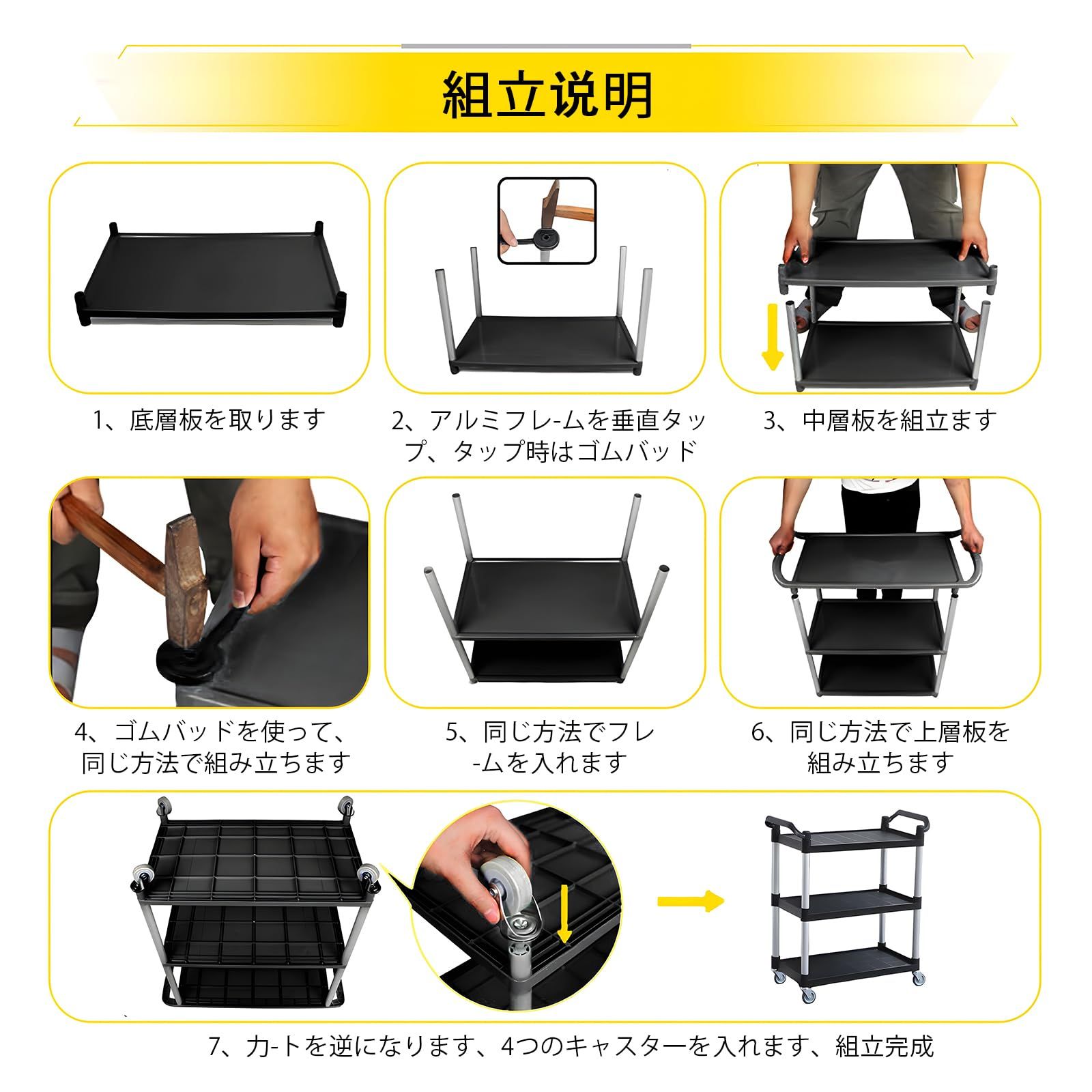 限定販売 ツールワゴン ツールカート キャスター付き サービスワゴン 3段 キッチンカート 調理台 キッチンワゴン ガレージ 工具 業務用 抗菌 ツールキャビネット 樹脂 トロリー ツール台車 耐荷重150KG 工具収納 運搬台車 ガレージ ホテル お手入れ簡単 【翌日配送】