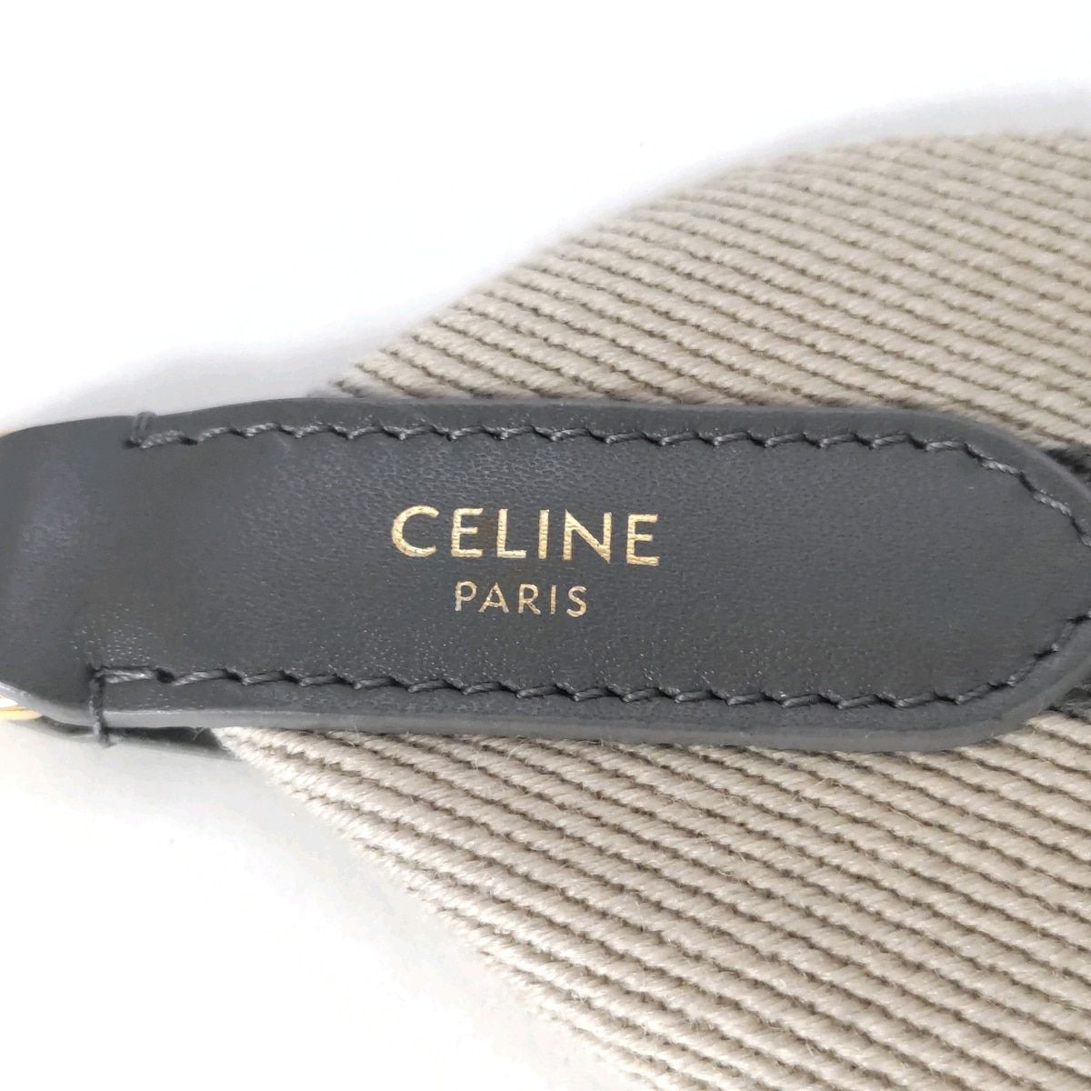 CELINE(セリーヌ) ショルダーストラップ美品 - ベージュ×ダークグレー×ゴールド コットン、レザー - メルカリ