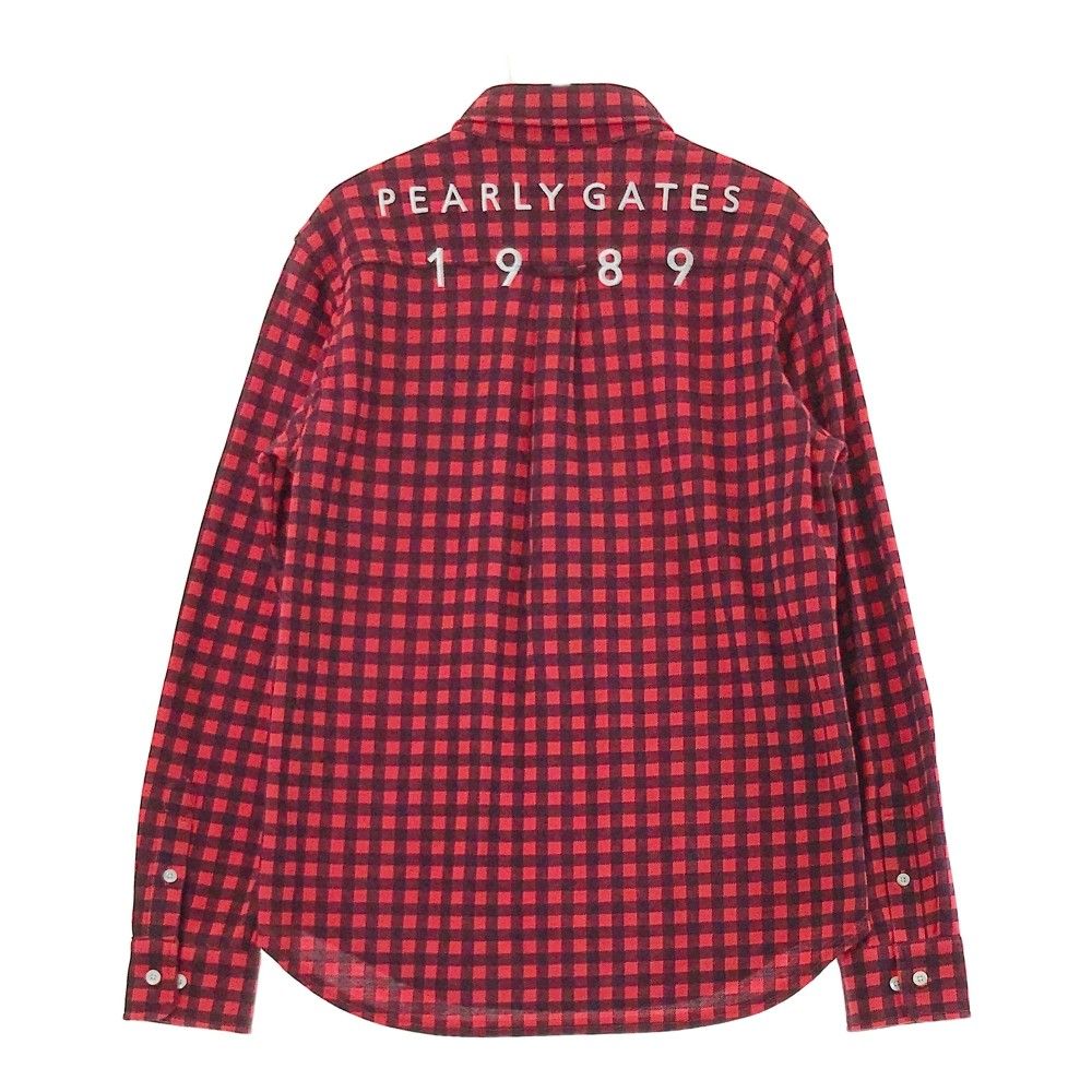 サイズ：4 PEARLY GATES パーリーゲイツ  長袖ポロシャツ ボタンダウン チェック柄 レッド系 [240101257116] ゴルフウェア メンズ ストスト サイズ：4 PEARLY GATES パーリーゲイツ 長袖ポロシャツ ボタン