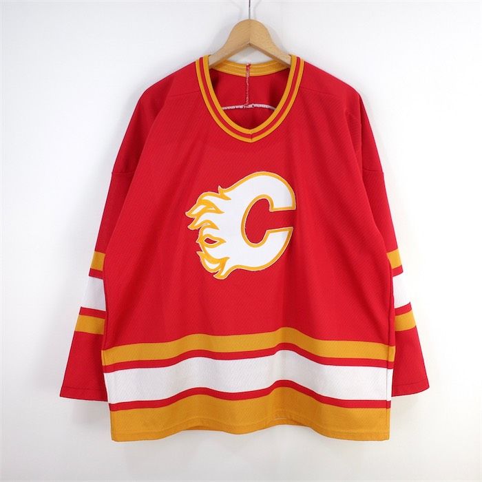 メンズUS-XLサイズ相当 NHL カルガリーフレームス 長袖メッシュ