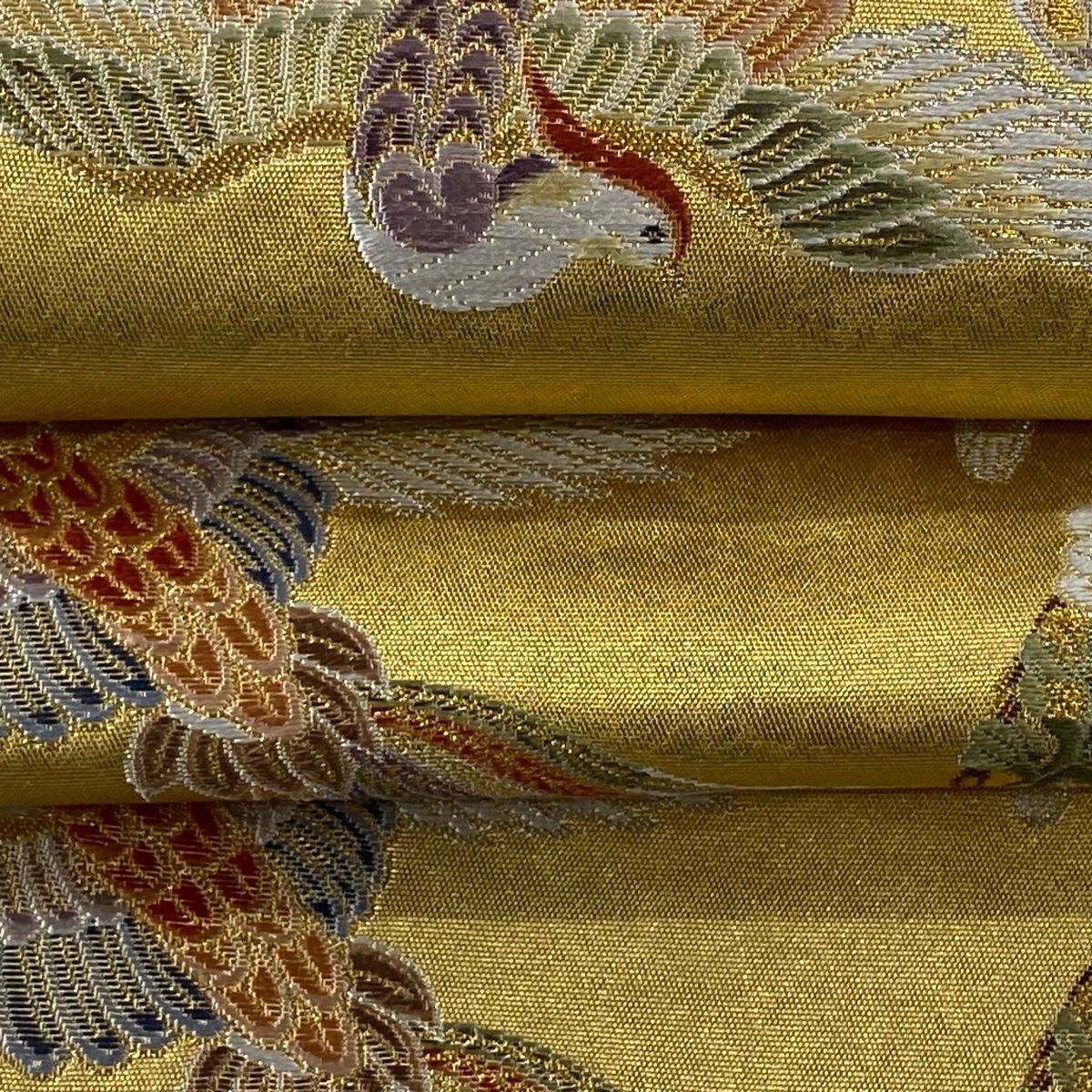 袋帯 美品 名品 落款 瀞金錦 長嶋成織物 桃山瑞鳳花の丸 刺繍 本金箔 