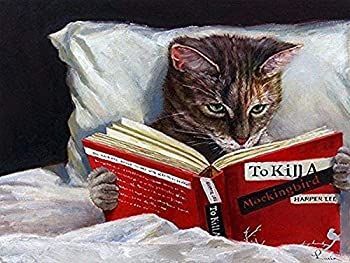 Buyartforless Late Night Thriller - Cat Reading to Kill a Mockingbird Lucia Heffernan 10x8 猫 アートプリントポスター ユーモア