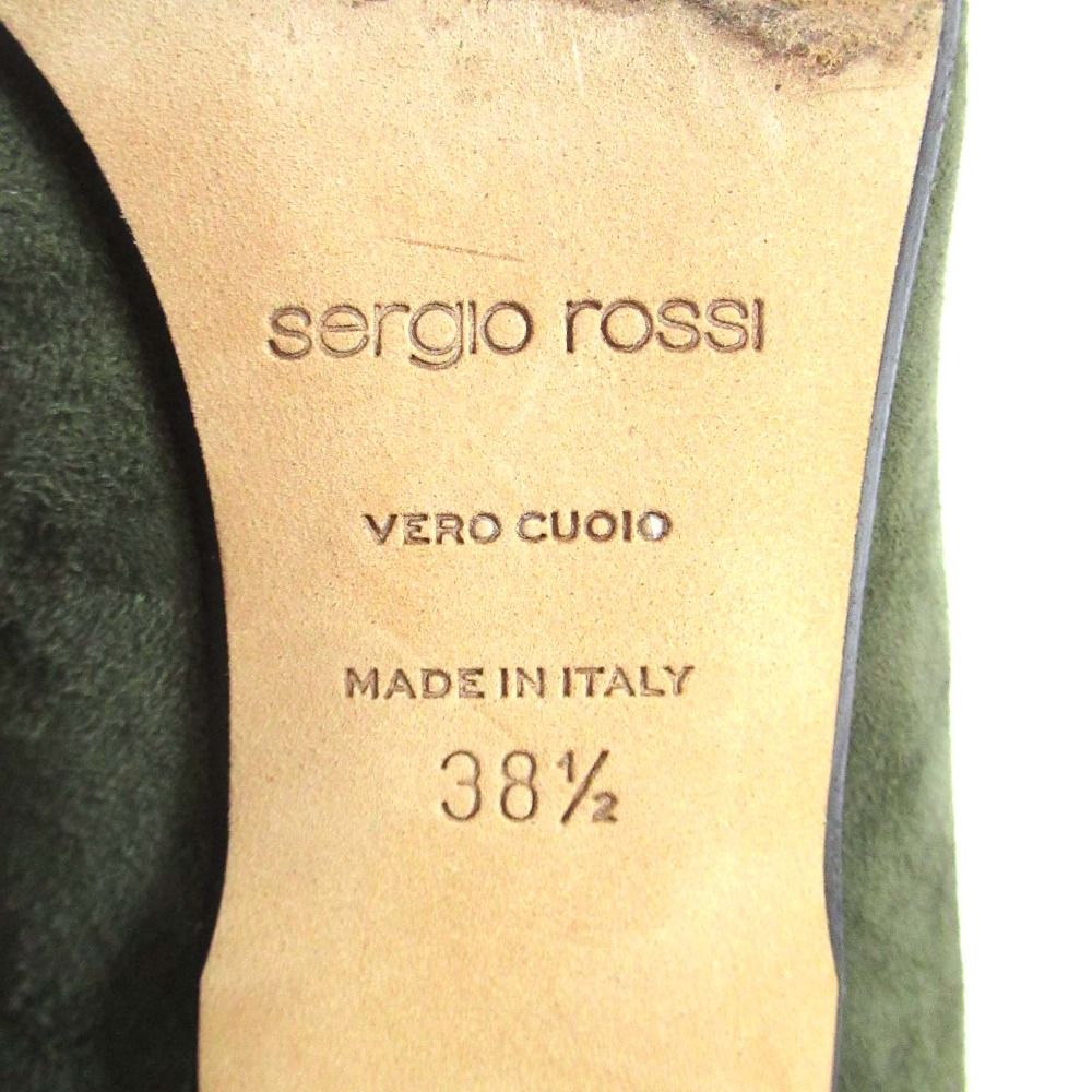 Sergio Rossi セルジオロッシ スエード ポインテッドトゥ ハイヒール リボン パンプス サイズ38.5 約25.5cm カーキ レディース 古着 KIN-KAAI_COM