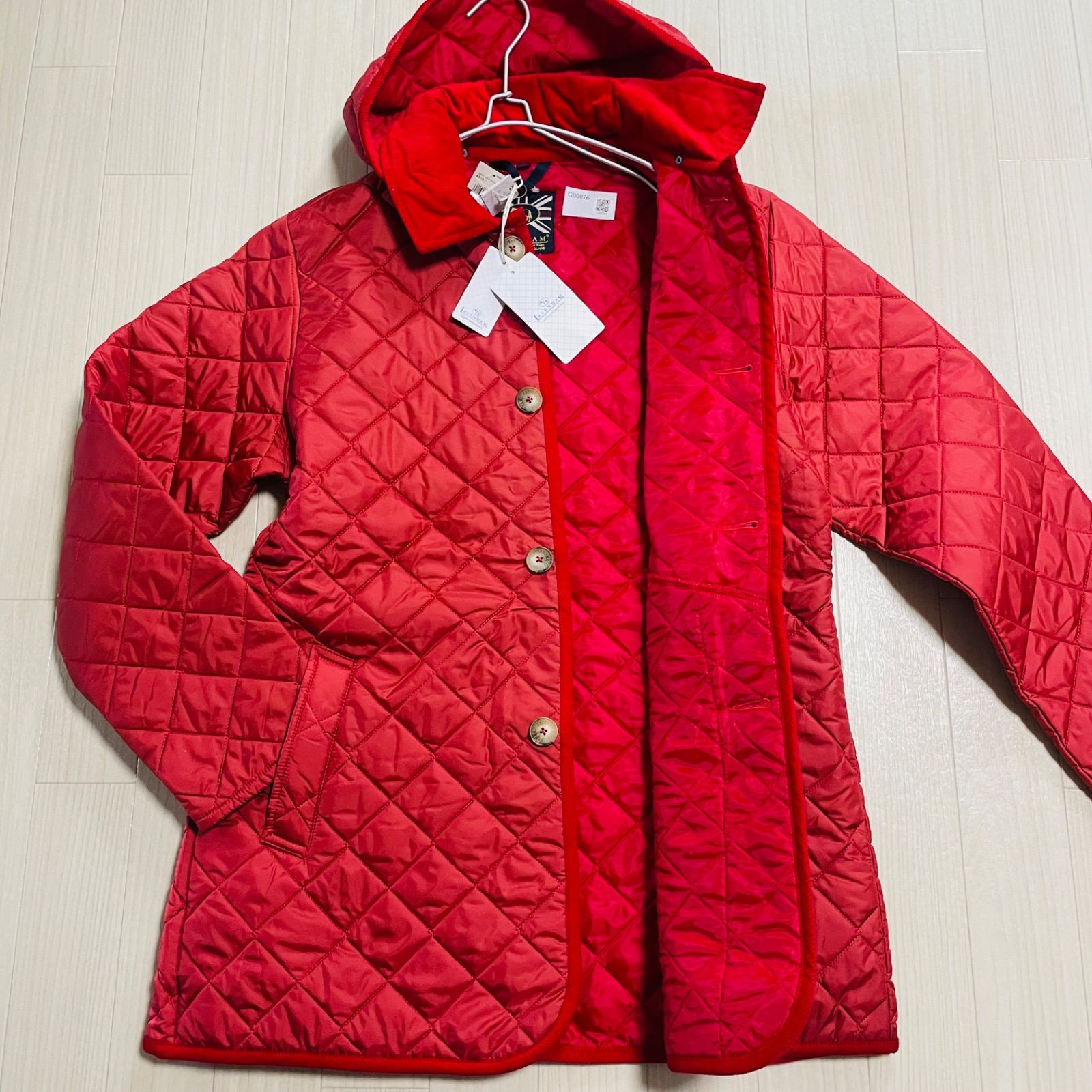 ラベンハム キルティングコート 中綿 フード コットン 無地 長袖 秋冬～通年 メンズ XL相当赤 レッド G0076