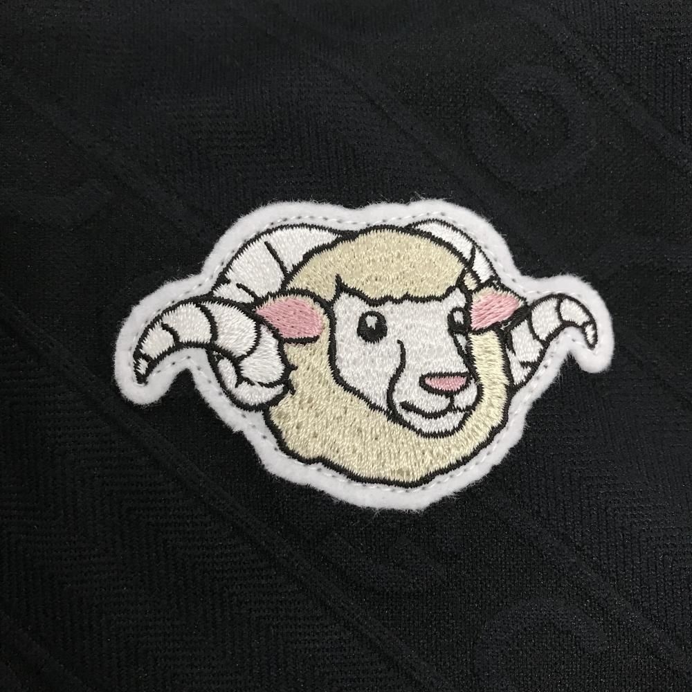 服 CPG 長袖ポロシャツ 黒 ロゴ地模様 斜めストライプ調 ヒツジワッペン レディース 2 M ゴルフウェア モデル CPG