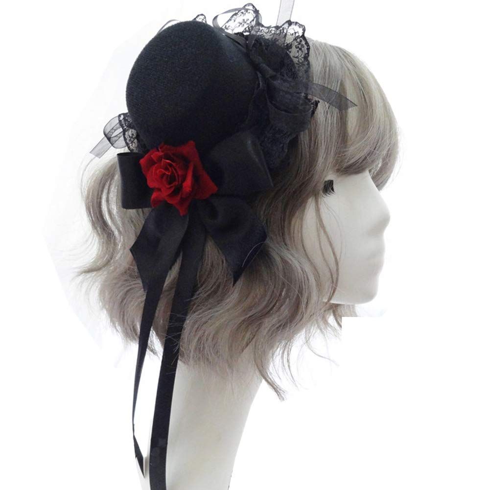 【迅速発送】pkpohs ミニハット 髪飾り ロリータ ゴスロリ ヘアアクセサリー クリップ 帽子 (レッド)