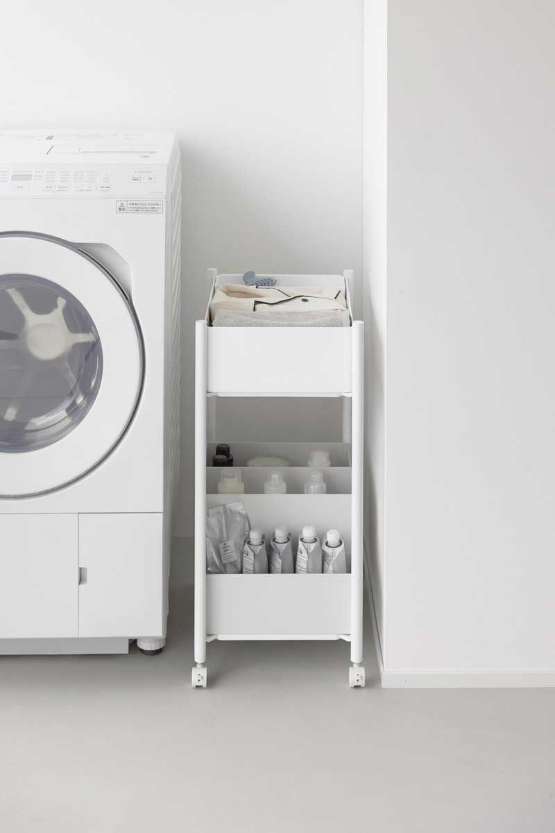 カジュアルスタイル 収納ワゴン キャスター付き 山崎実業 tower タワー 小物トレー付き下段が棚の収納ワゴン 2段 10185 ホワイト SPORTUS 沖縄