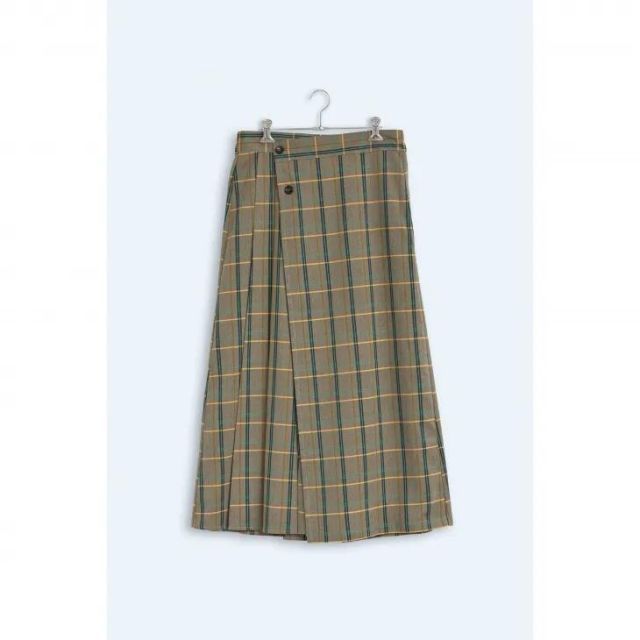 KELEN ケレン PLEATS DESIGN WRAP SKIRT QUIE yellow beige size M 巻スカート風プリーツスカート