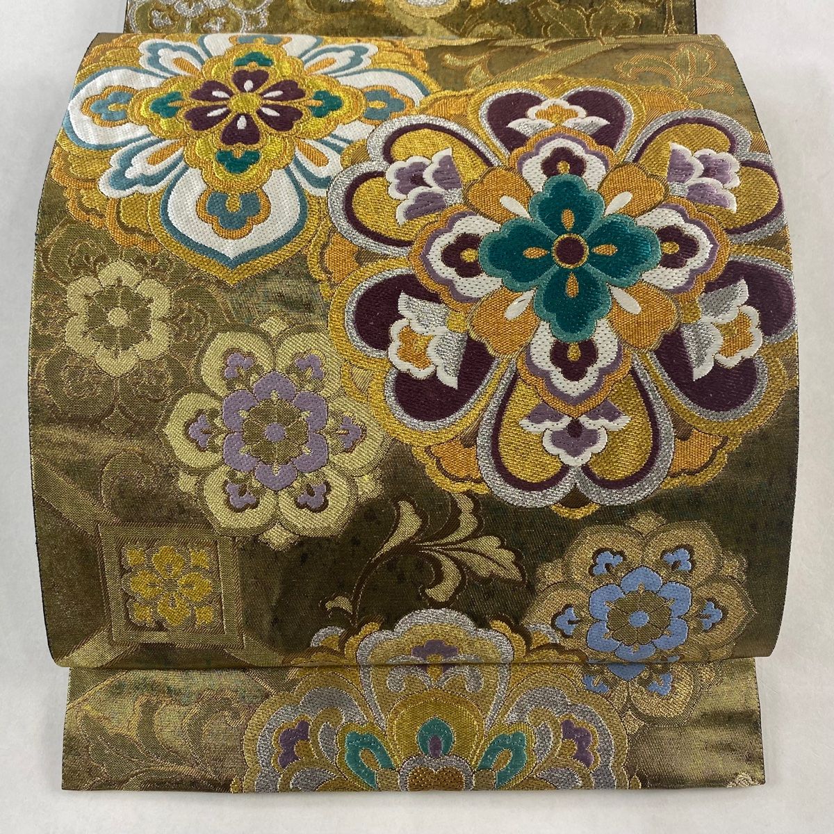 袋帯 逸品 華文 菊唐草 金銀糸 刺繍 茶紫 六通 もっての外 正絹 【