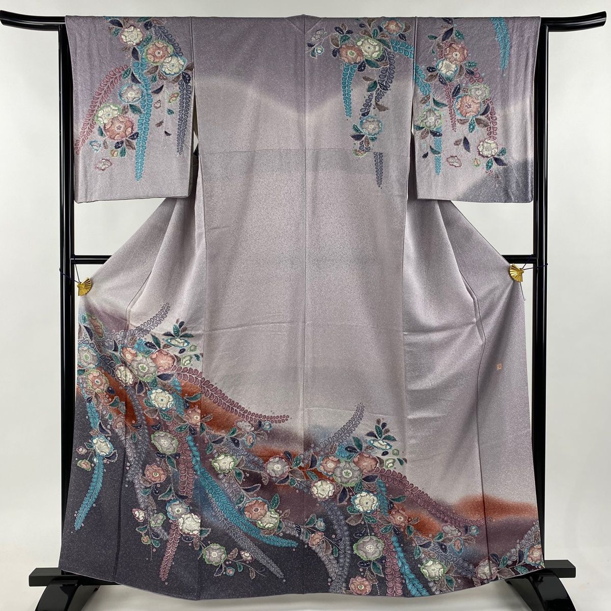 訪問着 身丈161cm 裄丈63cm S 袷 落款 辻が花柄 ぼかし 灰紫 正絹 名品