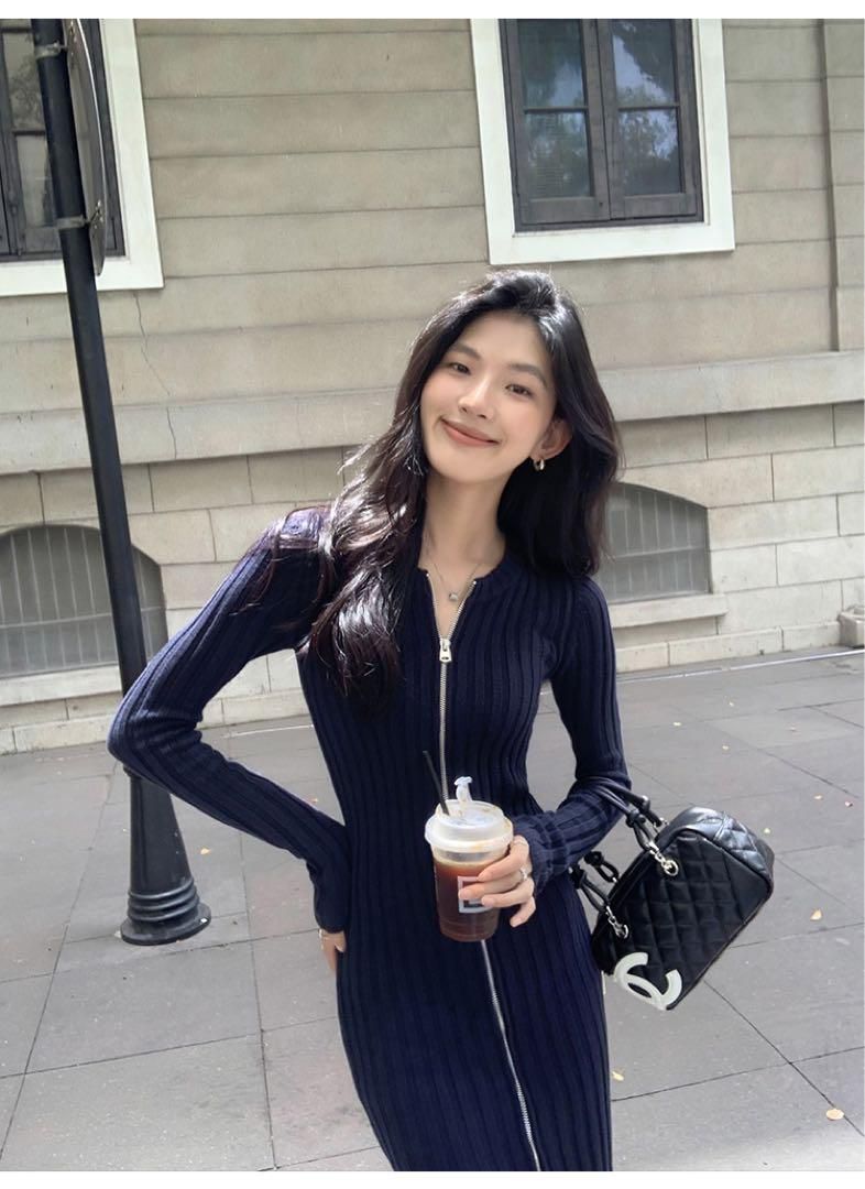 端正な 春 ロングニットドレス タイトワンピ お出かけ女子会にピッタリ