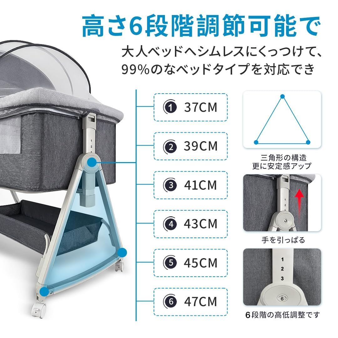 ベビー家具・寝具 【Kino Linpo】ベビーベッド 添い寝 新生児ベッド 高