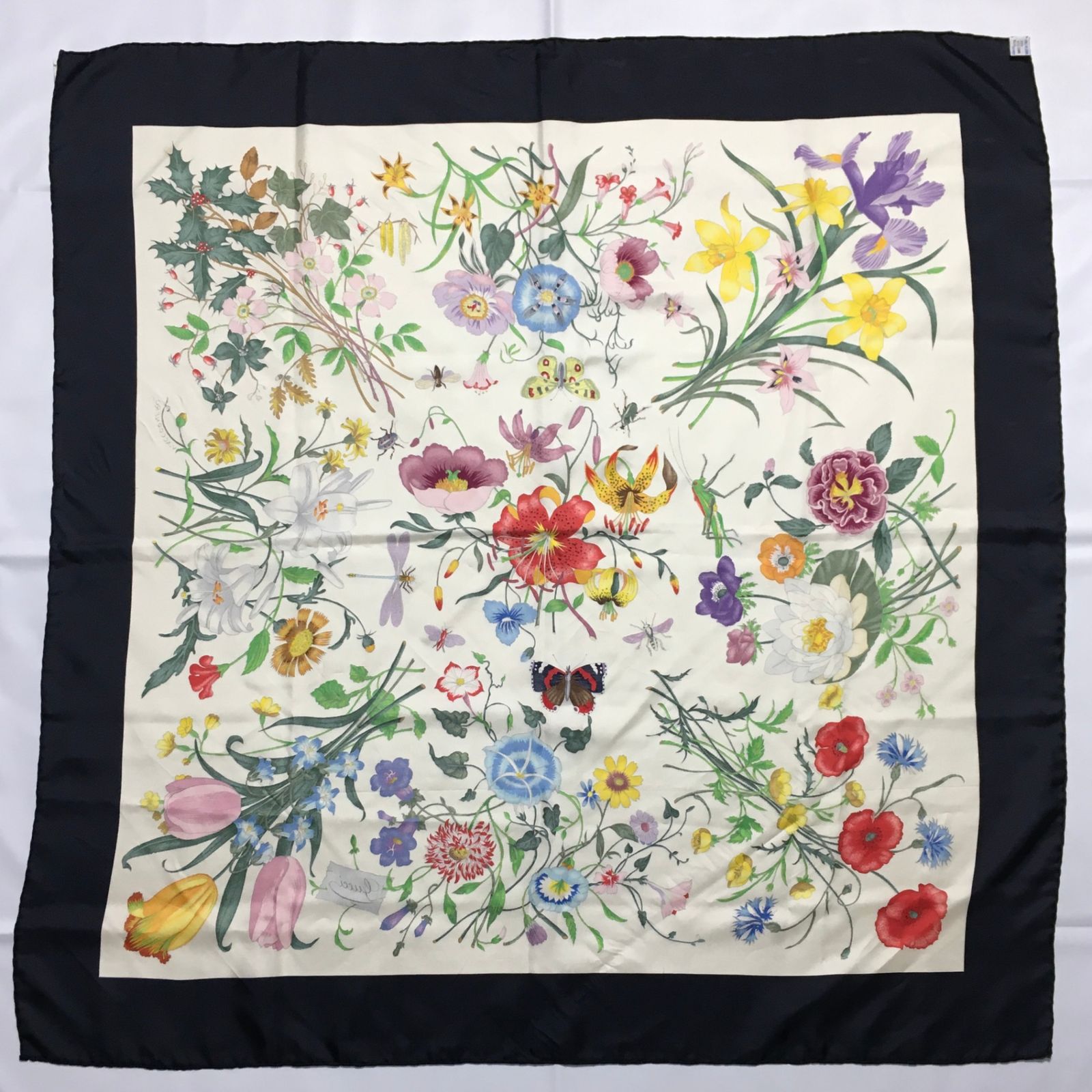 2508-233｜美品｜グッチ スカーフ シルク ブラック 花柄 2508-233｜美品｜グッチ スカーフ シルク ブラック 花柄 - メルカリ