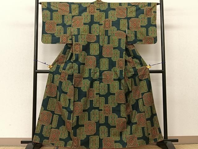 平和屋着物○本場大島紬 7マルキ 短冊花文 ますいわ屋扱い 正絹