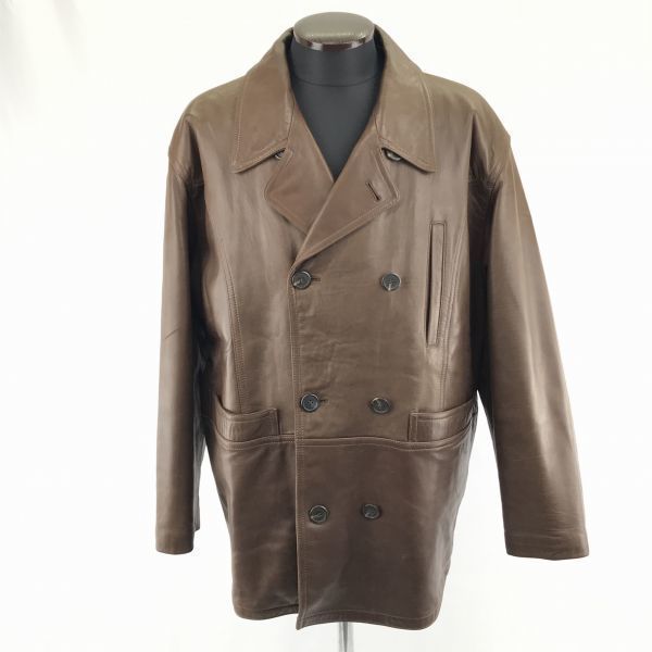 ヒルクレスト☆本革/羊革/シープレザーPコート【Mens size -M/茶 