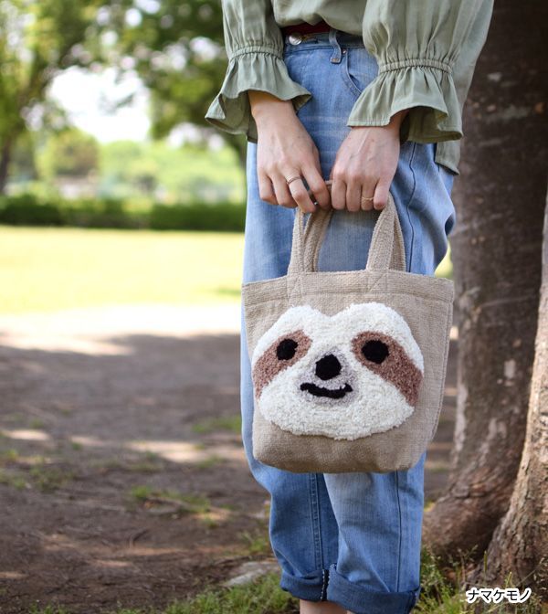 動物デザイン ミニ トートバッグ ぽこもこ アニマル ナマケモノ