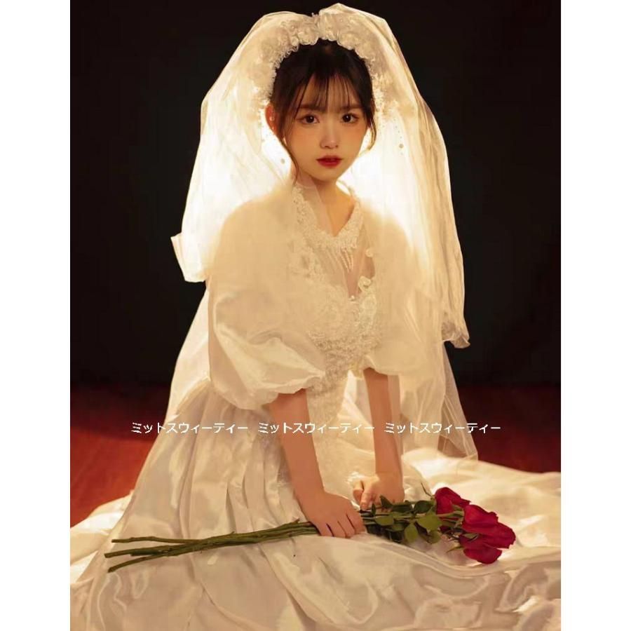 ウエディングドレス レトロ婚 花嫁 サテン 純白 昭和風写真 前撮り