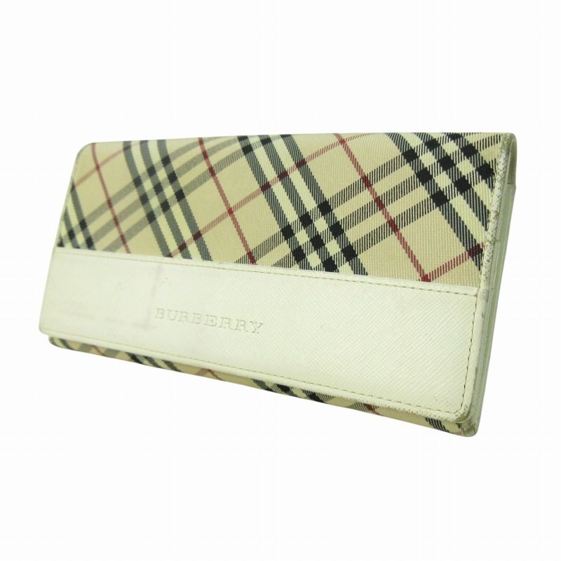 極美品】バーバリー 長財布 ノバチェック / 白/ ホワイト がま口
