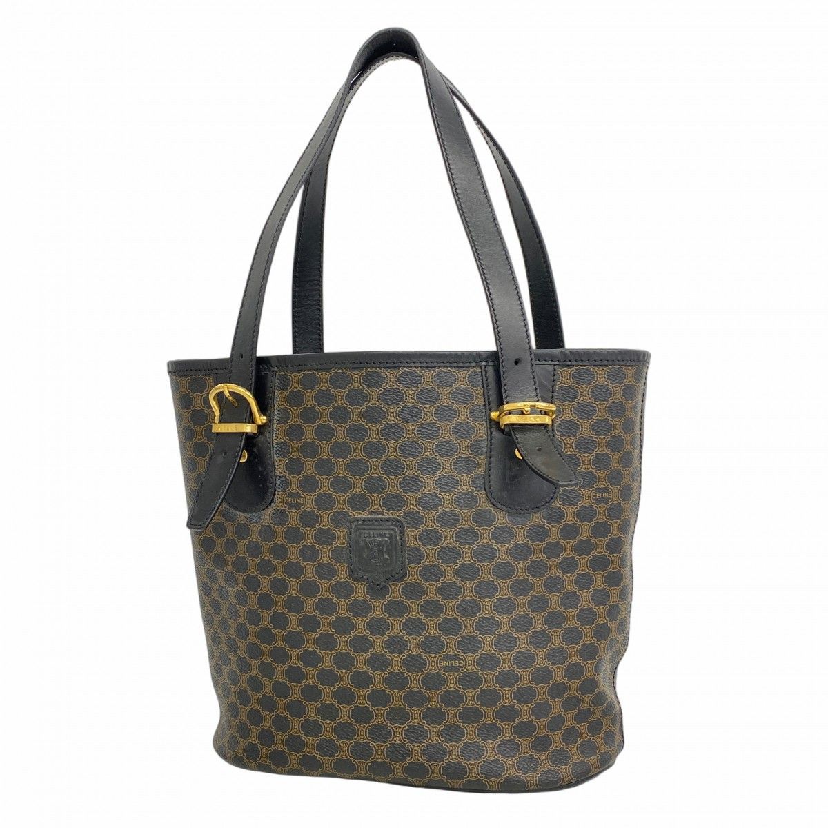 【美品】CELINE セリーヌ マカダム ベルト ゴールド ブラック イタリア製 5ge6308-h】セリーヌ トートバッグ マカダム PVC ブラック