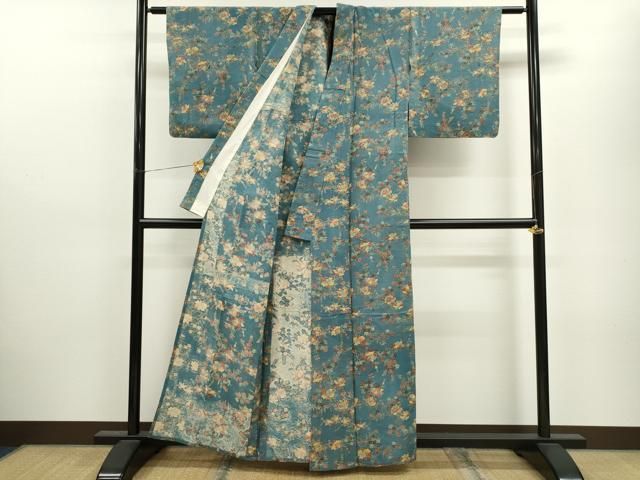 平和屋着物▽上質な小紋 単衣 型染め 枝花文 正絹 逸品