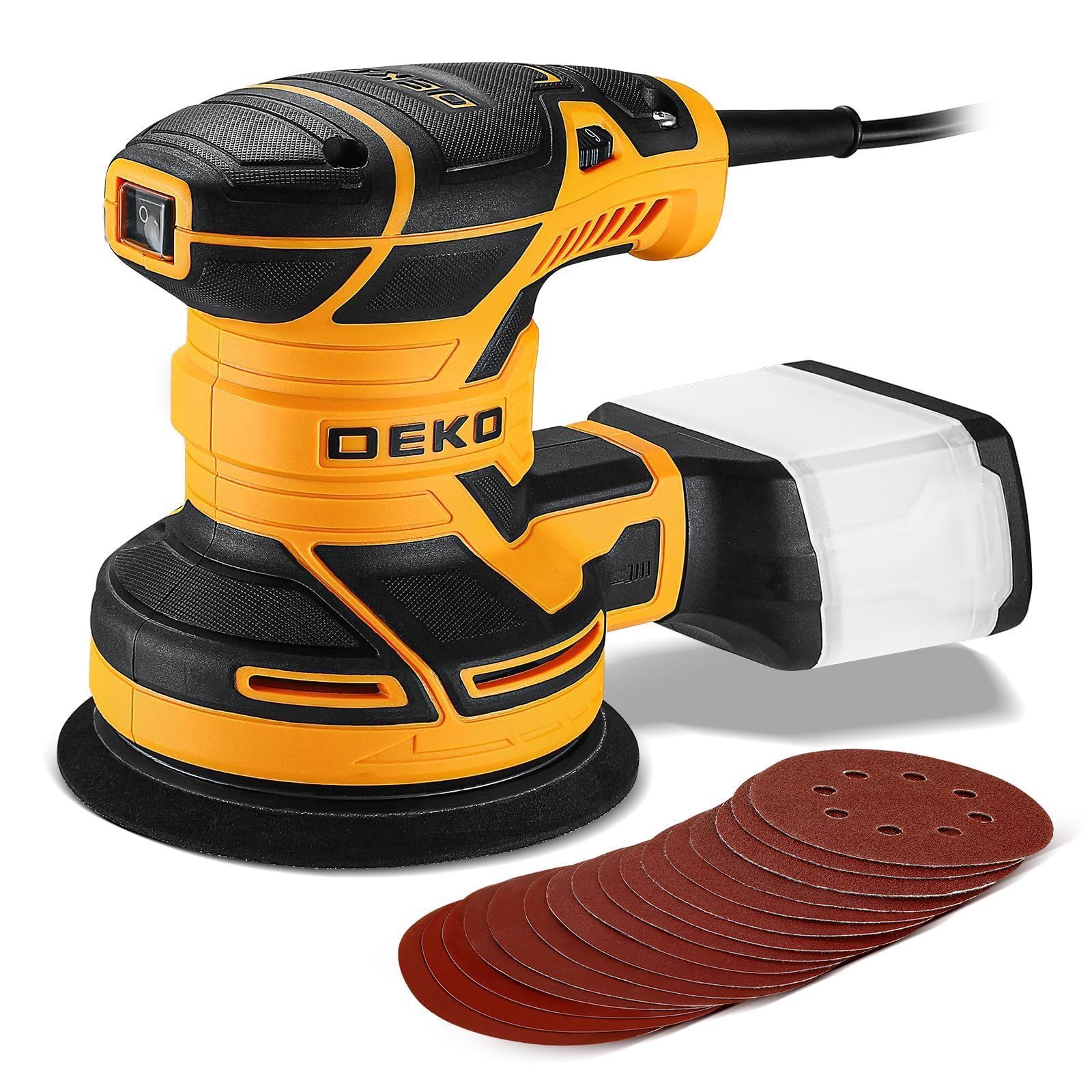 DEKOサンダー 電動 サンダー 300W 14000RPM 6段階無段変速 電動サンダー 高集塵システム マジックテープ式 サンドペーパー16枚 仕上げサンダー DIY 日曜大工 木工作業 研磨 仕上げ 荒削り ランダム