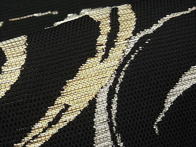 平和屋本店□最高級 夏物 龍村平蔵製 太鼓柄 本袋帯 大巴水 黒地 金  