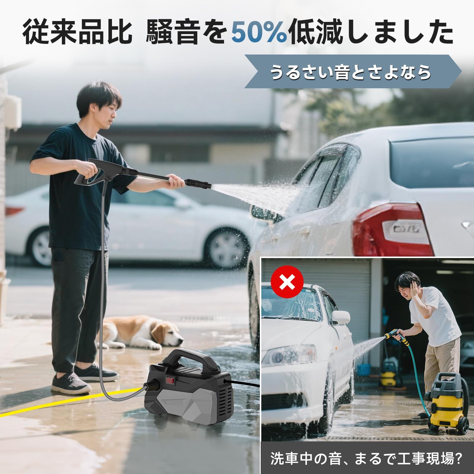 高圧洗浄機 A4用紙サイズ 超軽量2.85kg 12MPa 小型 低騒音 高圧洗浄機